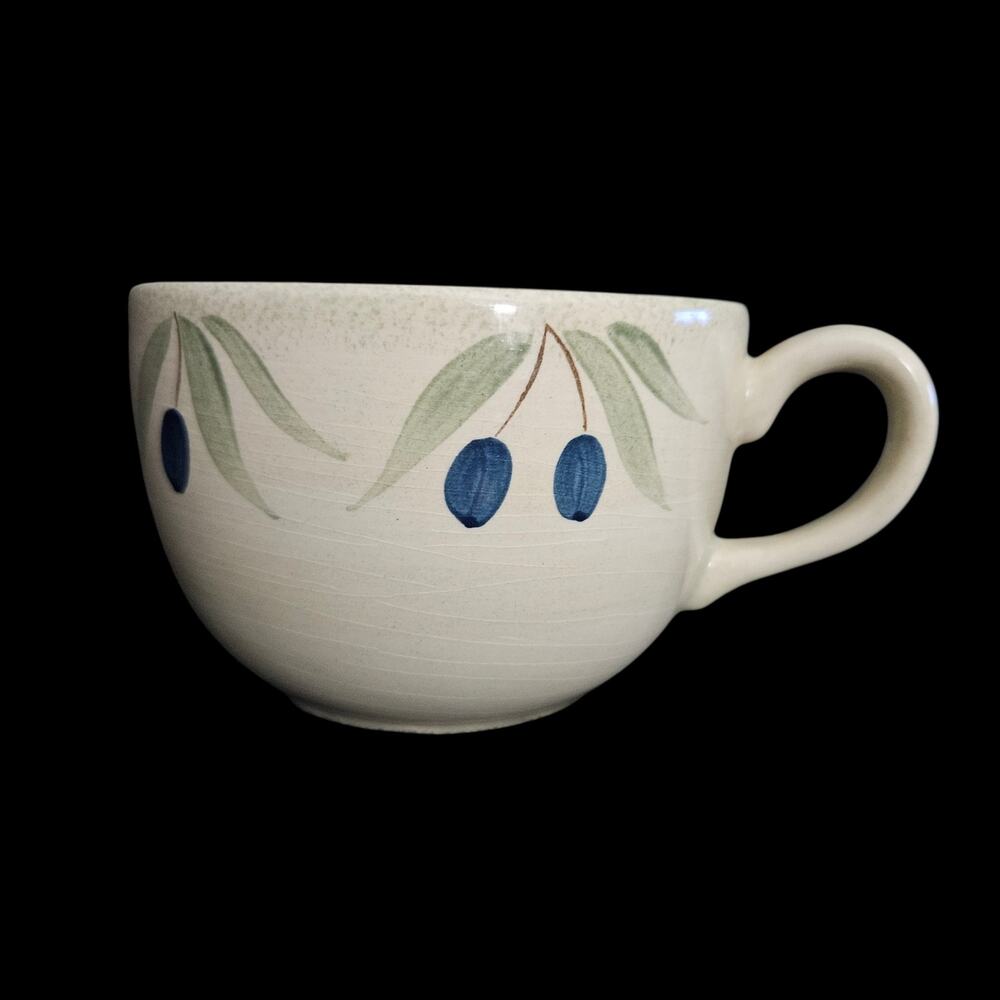 Pier 1 Slovenia Olive Branch Blue Green Ceramic Soup Mugs Set of 4